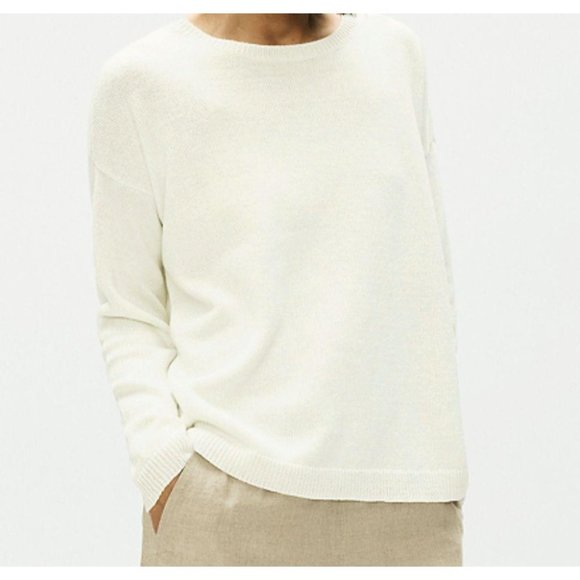 NEW EILEEN FISHER ORGANIC LINEN IVORY CREW NECK PM/PM Boxy Fit - Picture 2 of 9